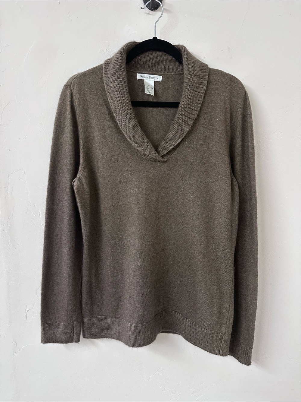 Susan Bristol Taupe Shawl Collar Turtleneck Sweater